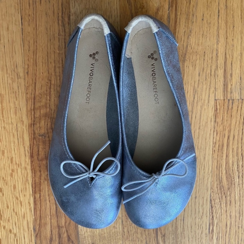 Vivo Barefoot Jing Jing Dressy Flats Zero Drop Slip On Silver Ballet Slipper 37